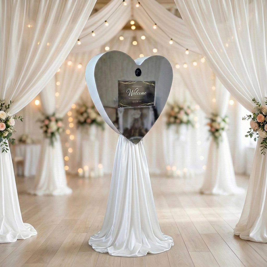 Szív alakú selfiebox esküvői fotózáshoz - SelfieHeart prémium selfie gép bérlés